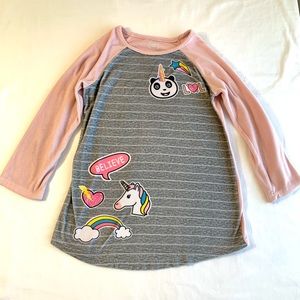 Long sleeve Girls winter nightgown emojis panda unicorn gray pink size XS 4/5